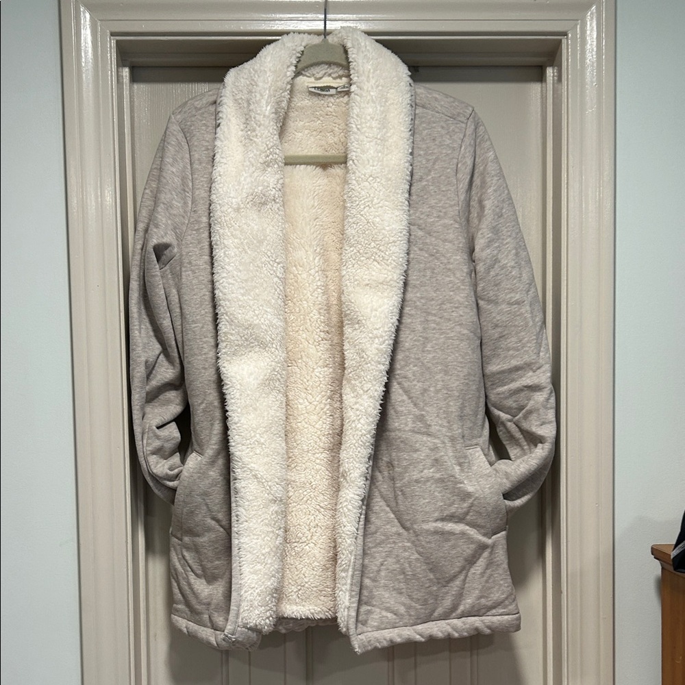 L.L. Bean Gray Teddy Jacket with Cream Lining